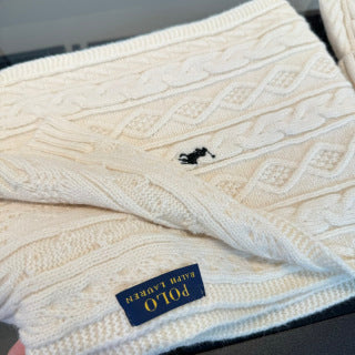 Ralph Lauren Hat Ivory Cable-Knit Beanie and Scarf Set