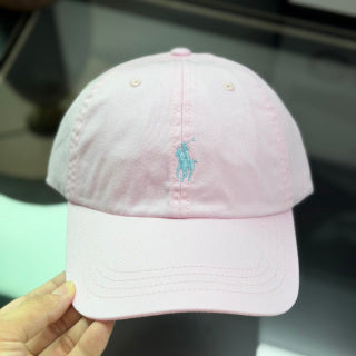Ralph Lauren Hat Blush Pink Baseball Cap with Sky Blue Pony Embroidery