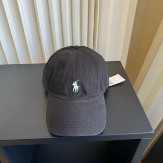 Ralph Lauren Hat Faded Charcoal White Pony Washed Baseball Cap