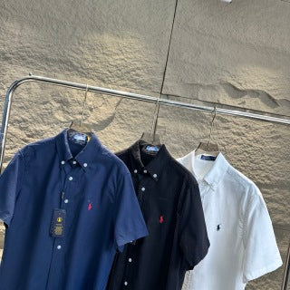 Ralph Lauren Shirt Embroidered Pony Linen Short Sleeve Casual Shirt